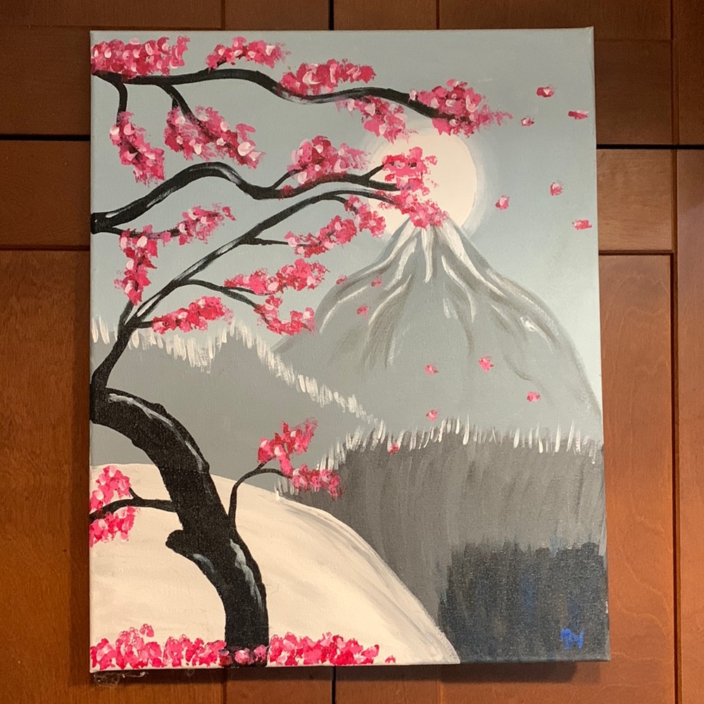 SALE!! Cherry blossom mountain painting 4